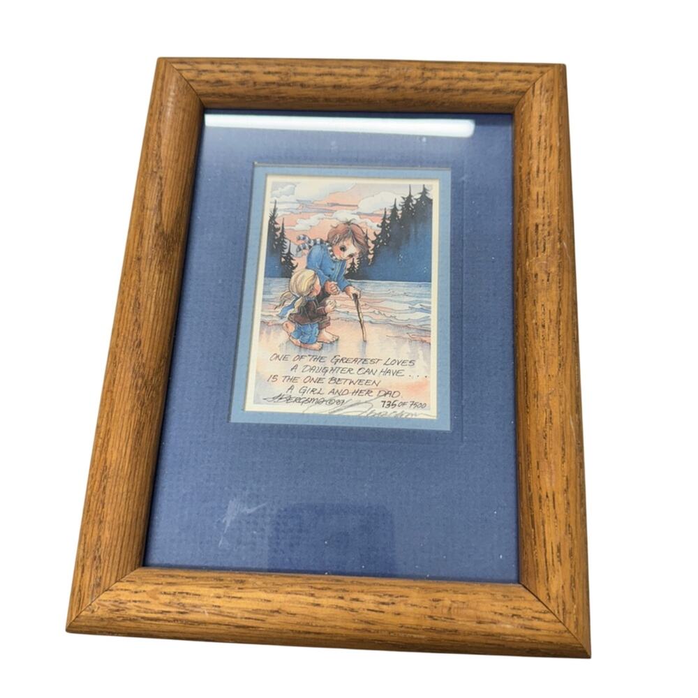 Jody Bergsma Signed Numbered Girl And Dad Print Wood Framed 6x8 Vintage 80s Art